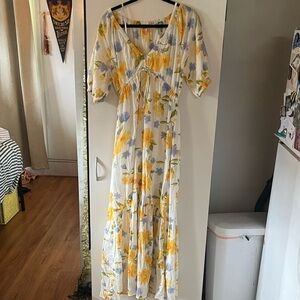 Billabong White Dress with Yellow, Blue & Orange Floral Print